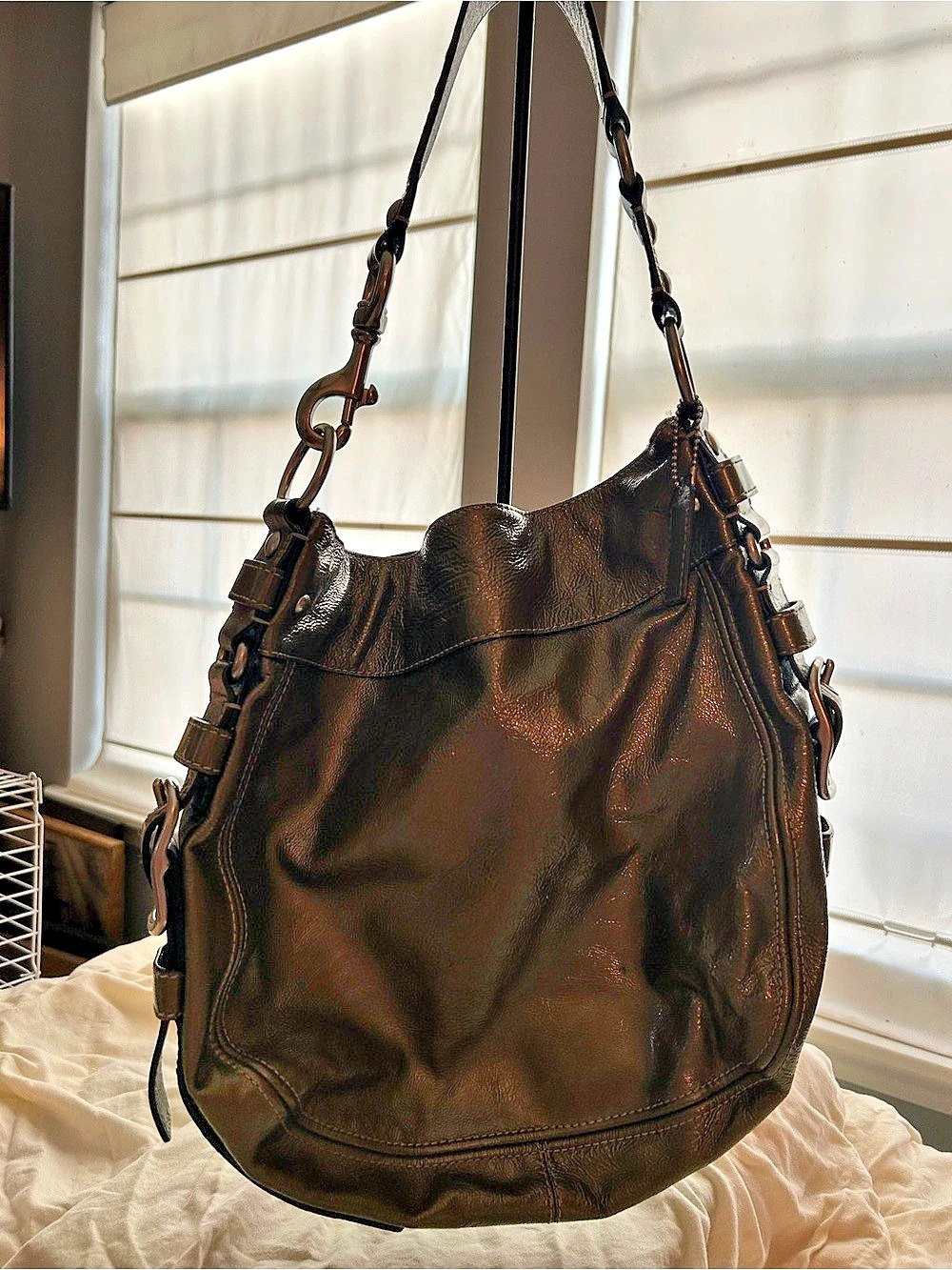 Coach shoulder bag Leather Shoulder Bag in gunmetal